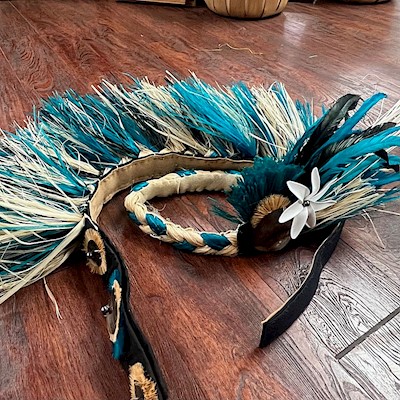 Ready Made Costume: Yellow w/ Blue & Black Feather Bundle                  