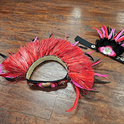 Ready Made Costume:  Red w/ Pink & Black Feather Bundle                    