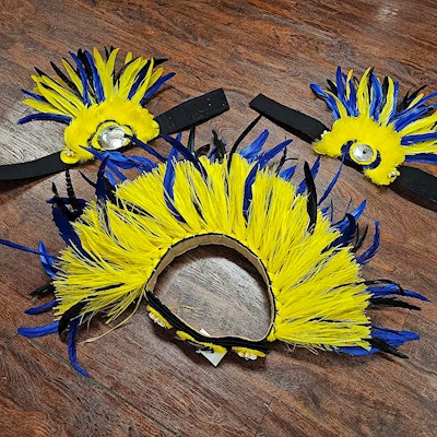 Ready Made Costume: Yellow w/ Black & Blue Feather Bundle                  